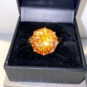 Costume Jewelry Large Round Orange Rhinestone Ring